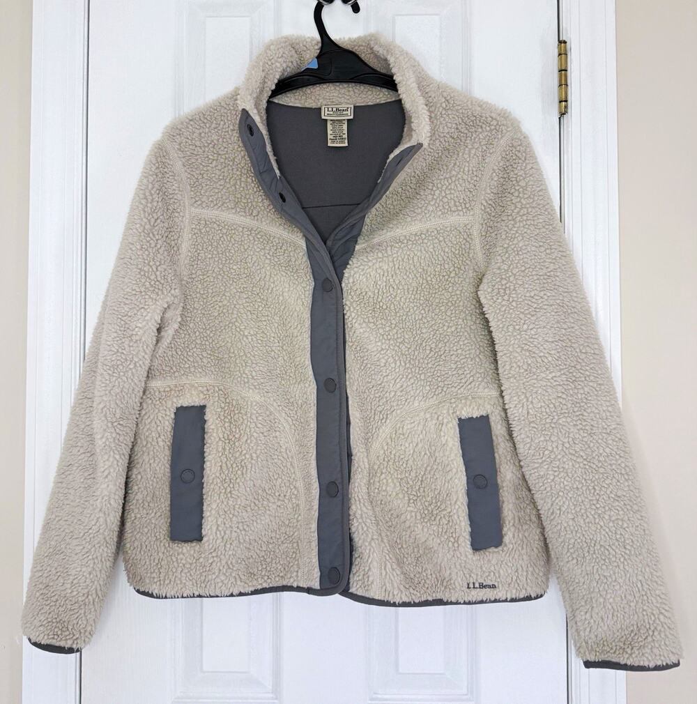 L.L.Bean Women's Beige/Gray Snap Front Lined Jacket w/ Pockets Size M